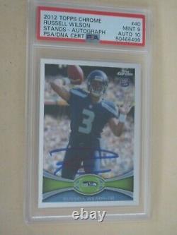 Psa Dna 9 2012 Topps Chrome Russell Wilson Signed Seahawks #40 Auto 10 Rc Stands
