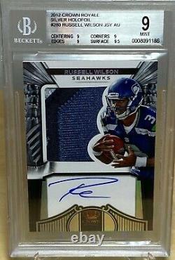 RUSSELL WILSON 2012 CROWN ROYALE SILVER HOLOFOIL BGS 9 with 10 AUTO JERSEY ROOKIE