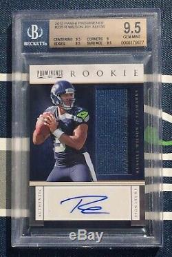RUSSELL WILSON Rookie RC jersey patch 2012 PROMINENCE 65/150 BGS 9.5 10 AUTO GM