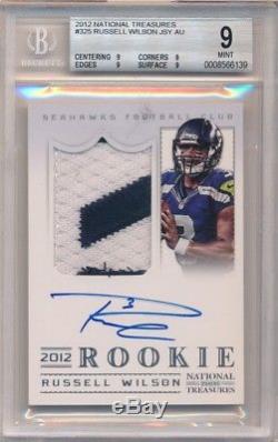 Russell Wilson 2012 National Treasures Rc Auto 2 Color Patch Sp #/99 Bgs 9 Mint