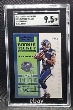 Russell Wilson 2012 Panini Contenders RC Ticket Auto Blue Jersey #225 SGC 9.5