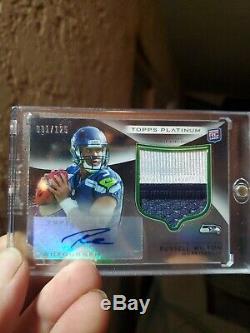 Russell Wilson 2012 Topps Platinum Autograph 3 col Rookie Auto RC SP Patch /125
