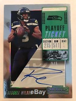 Russell Wilson 2018 Contenders Veteran Playoff Ticket On Card Auto Sp #5/5 RARE