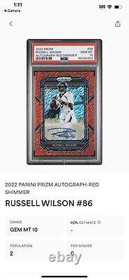 Russell Wilson 2022 Panini Prizm Red Shimmer Auto FOTL /15 SSP Broncos POP 2