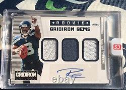 Russell Wilson #/49 2012 Gridiron Gems Rookie Auto RC 3x Patch Panini Encased