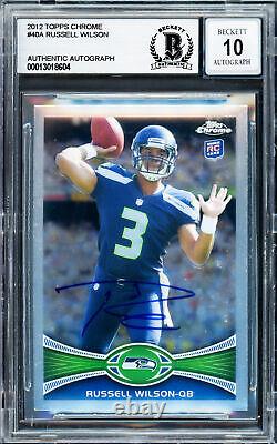 Russell Wilson Autographed 2012 Topps Chrome Rc Seahawks Gem 10 Auto Beckett