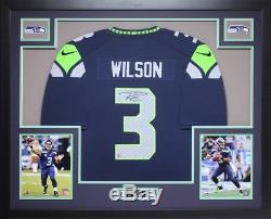 Russell Wilson Autographed and Framed Blue Seahawks Jersey Auto Wilson COA D2-L