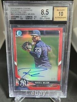 Russell Wilson Bowman Chrome Red Auto #3/5 BGS 8.5/10 Yankees Seahawks