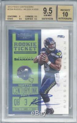 Russell Wilson Signed Auto 2012 Panini Contenders Rookie /550 #225A BGS 9.5