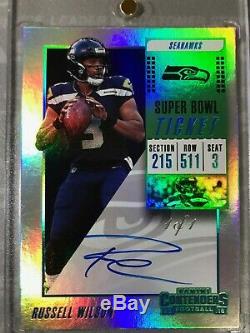 1/1 Russell Wilson 2018 Panini Contenders Super Bowl Ticket Auto