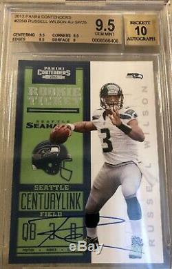 2012 Russell Wilson Contenders Rookie Ticket / 25 Maillot Blanc Auto Rc Bgs 9,5 / 10