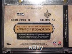 2012 Russell Wilson / Nick Toon 5 Étoiles 1/1 Duel Laundry Tag Withauto's Go Hawks