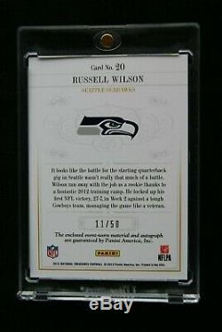 2012 Russell Wilson Trésors National Colossal Rookie Patch Auto Rare # 11/50
