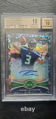 2012 Topps Chrome Russell Wilson Camo Refracteur Autographes Rookie Auto Bgs 10