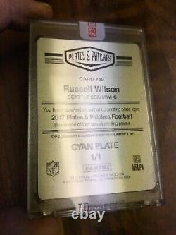 2018 2019 Panini Plates Et Patches Russell Wilson Auto Seahawks Cyan Plate 1/1