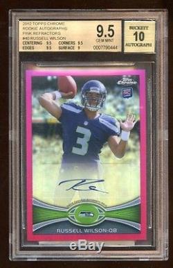 Bgs 9.5 10 Auto Russell Wilson 2012 Topps Chrome Rc Auto Refracteur Rose / 75