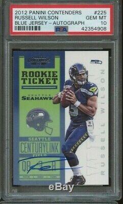 Maillot Panini Contenders Blue 2012 N ° 225 Russell Wilson Auto Rc Psa 10 Gem Mint
