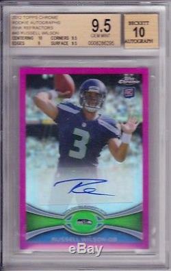 Russell Wilson 2012 Topps Chrome Pink Refractor Auto Auto Auto / 75 Bgs 9.5