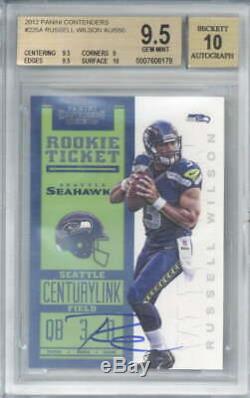 Russell Wilson Autosigné 2012 Panini Contenders Rookie / 550 # 225a Bgs 9.5 10