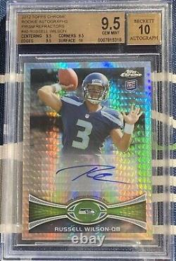 Topps Chrome 2012 #/50 Russell Wilson Auto Rookie Rc Prism Réfracteur Bgs 9,5